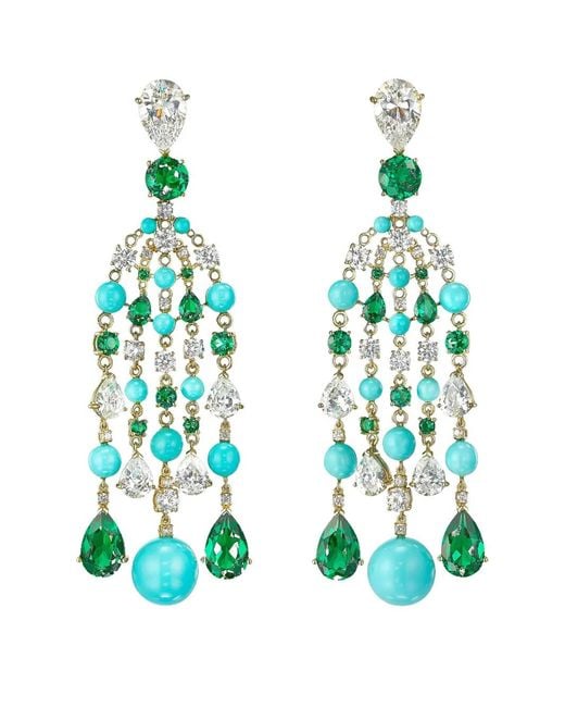 Anabela Chan Blue Raindrop And Emerald Earrings