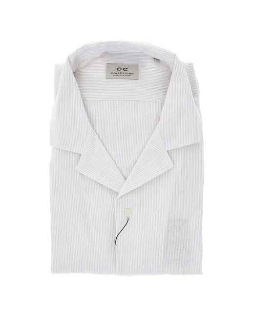 Corneliani White Striped Camp-Collar Shirt for men