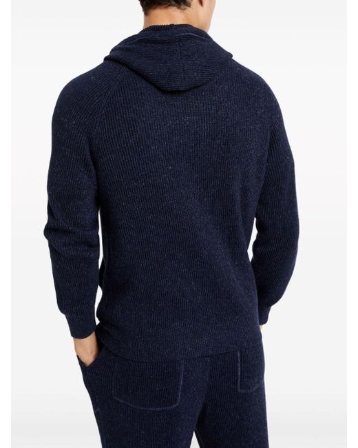 Brunello Cucinelli Blue Ribbed-knit Zip-up Sweatshirt for men
