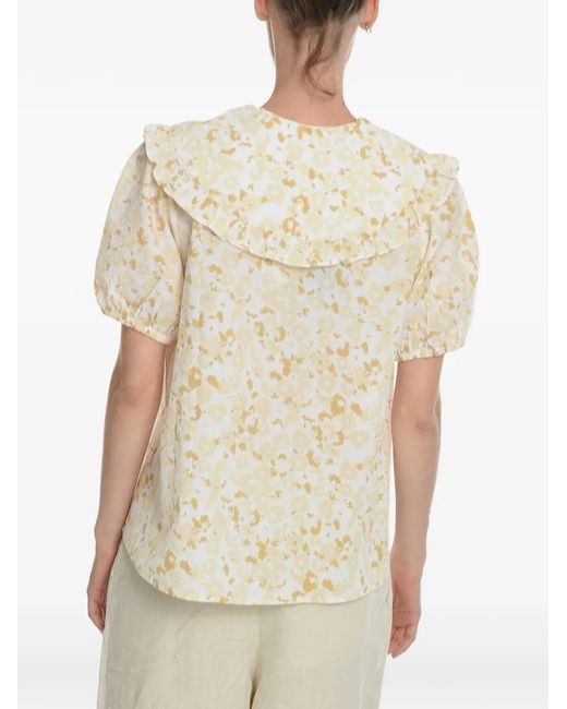 Samsøe & Samsøe Natural Ruffled Floral-Print Blouse