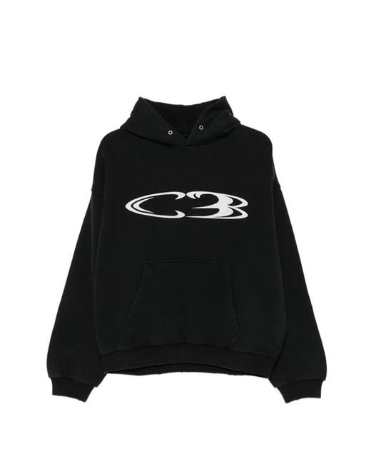 Cole Buxton Black Logo-Print Pouch-Pocket Hoodie for men
