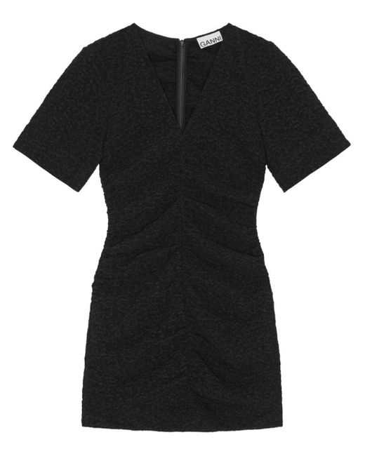 Ganni Black Textured Short-sleeve Minidress