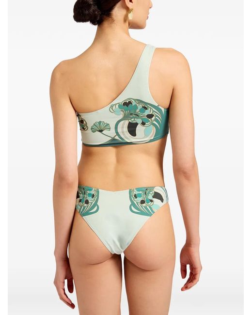 LaDoubleJ Green One-Shoulder Floral Swimsuit