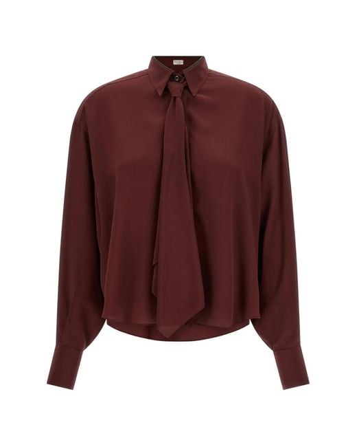 Brunello Cucinelli Purple Monile-Embellished Silk Shirt