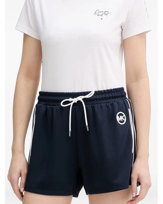 MICHAEL Michael Kors Blue Contrast-Trim Graphic Logo Piqué Track Shorts