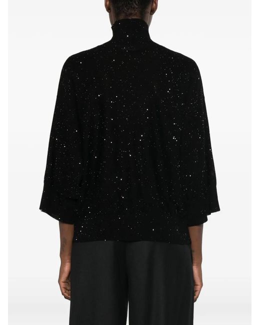 Fabiana Filippi Black Sequin-Embellished Roll-Neck Sweater