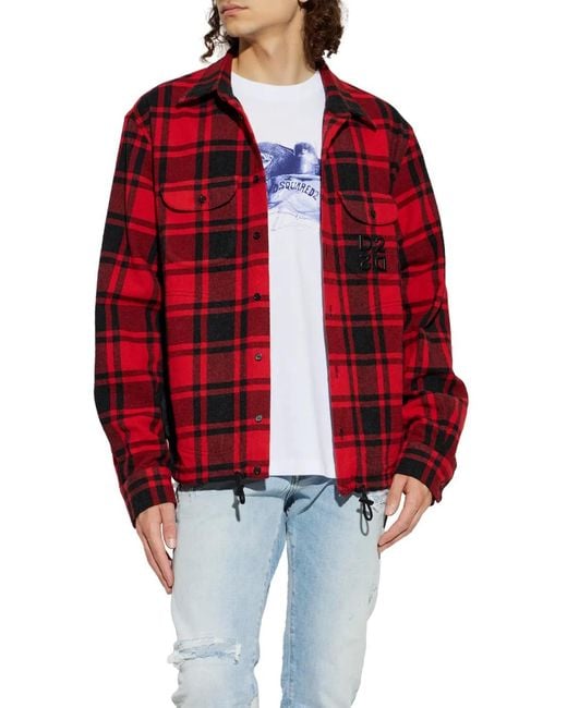 DSquared² Red Hybrid Logo-Patch Shirt Jacket for men