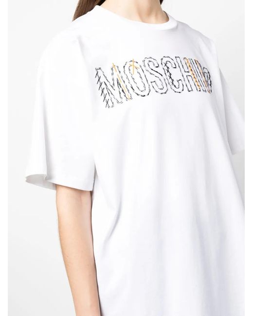 Moschino T-Shirt Met Geborduurd Log in het White