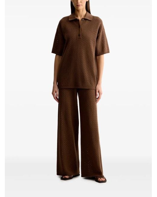 12 STOREEZ Brown Pointelle-Knit Wide-Leg Trousers