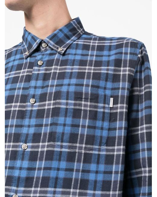 Woolrich Blue Check-Pattern Button-Up Shirt for men