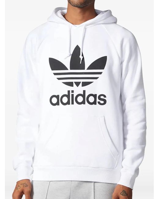 Adidas Gray Trefoil-Print Hoodie for men