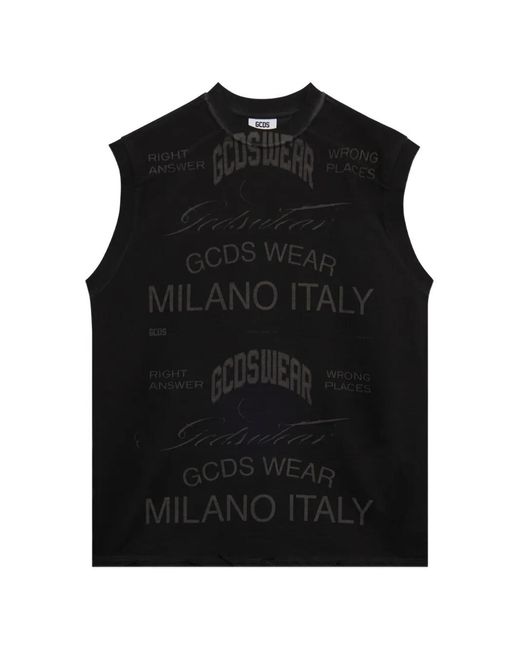 Gcds Black Sleeveless Printed Vest for men