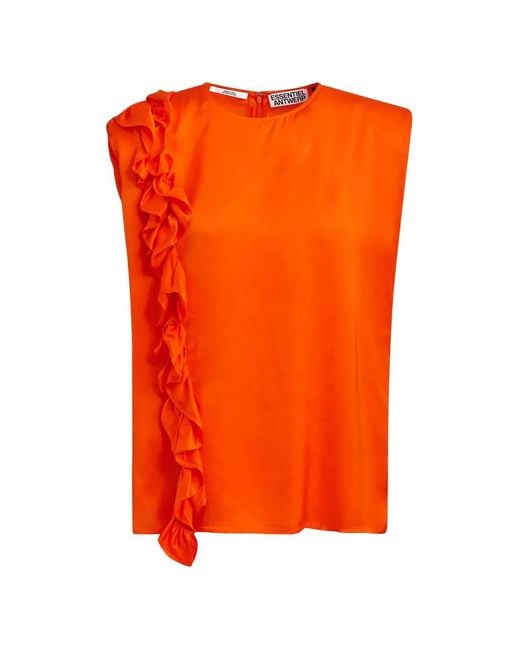 Essentiel Antwerp Orange Ruffled Sleeveless Blouse