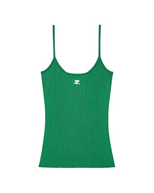 Courreges Green Ribbed-Knit Tank Top
