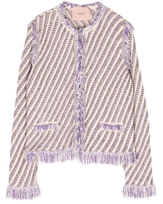 Twin Set Pink Fringed-edge Knitted Jacket