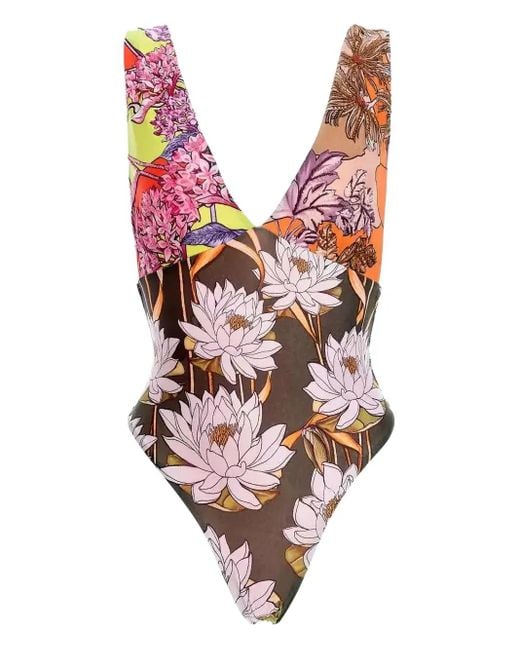 Agua Bendita Tulipa Badpak Met Bloemenprint En Wijde Band in het Pink