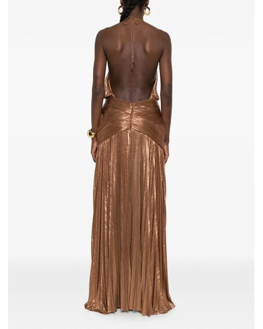 retroféte Natural Amberley Pleated Halterneck Maxi Dress