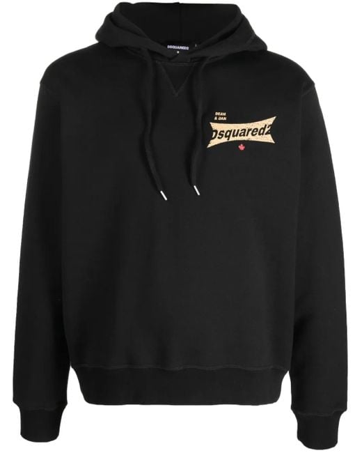 DSquared² Black Logo-Print Cotton Hoodie for men