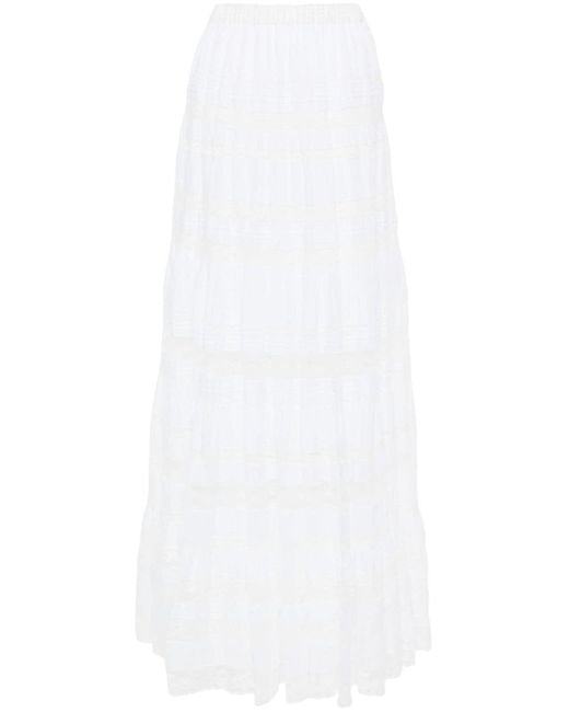 Ermanno Scervino White Pleated Lace Midi Skirt