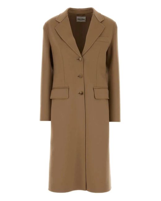 Miu Miu Natural Single-Breasted Double Cashmere Coat