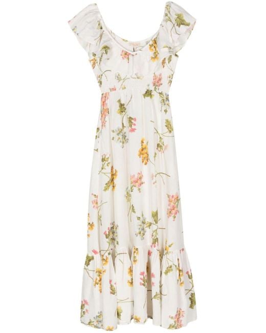 byTiMo White Floral-print Shirred Maxi Dress