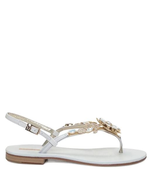 Emanuela Caruso White Crystal-Embellished Sandals