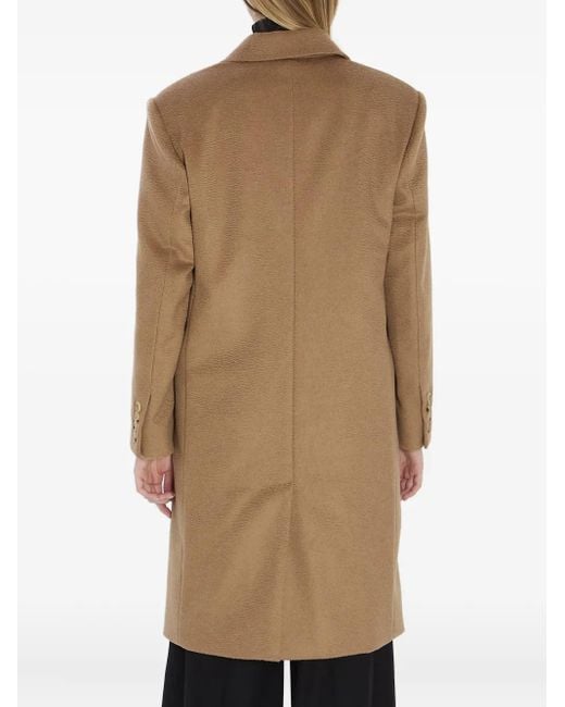 Max Mara Natural Double-Breasted Coat Featuring Pointed Lapels