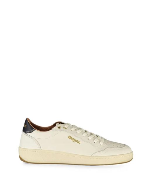Blauer White Perforated-Detail Sneakers