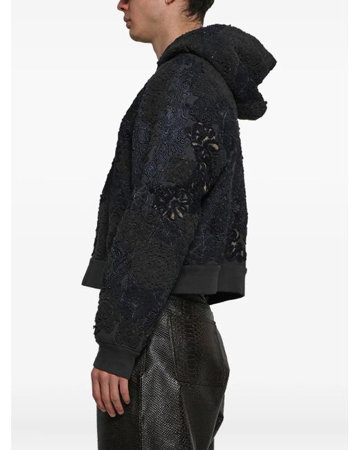 Earthling VIP Black Floral-Embroidered Zip-Up Hoodie for men