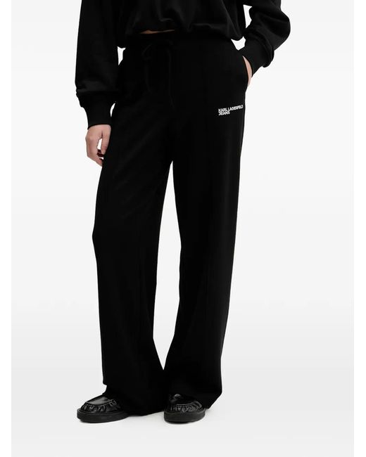 Karl Lagerfeld Black Elasticated-Waistband Logo-Embroidery Track Pants