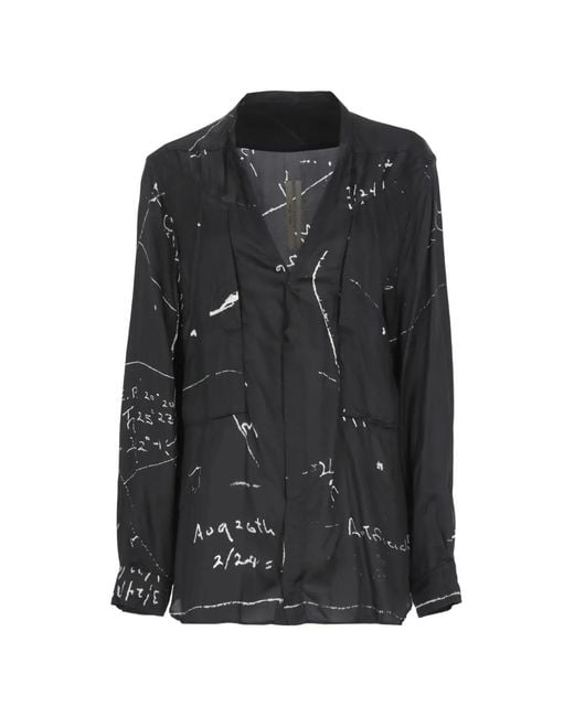 Rick Owens Black Printed V-Neck Shirt