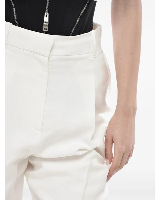 McQueen White Pleated Turn-Up Trousers