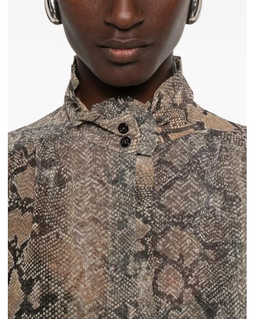 ERMANNO FIRENZE Brown Snake-Print Ruffled Shirt