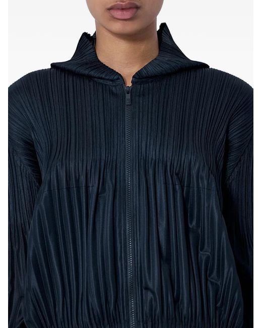 Pleats Please Issey Miyake Blue Pleated Hooded Jacket