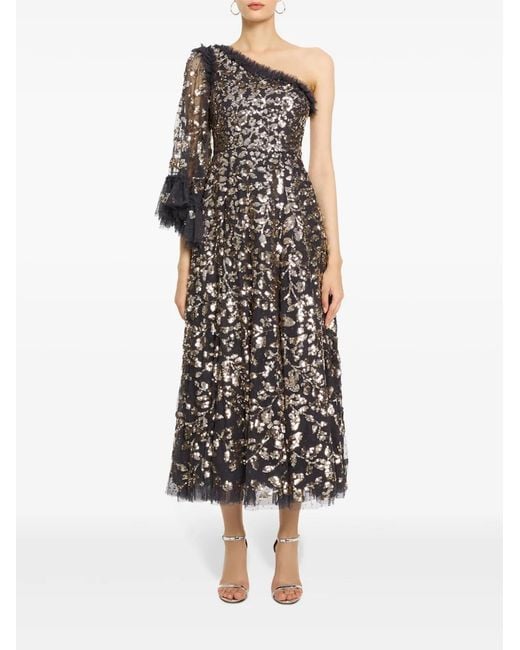 Needle & Thread Black Falling Leaves Midi Dress