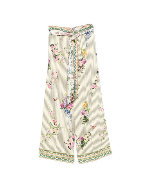 Camilla White Floral-Print Belted Palazzo Pants