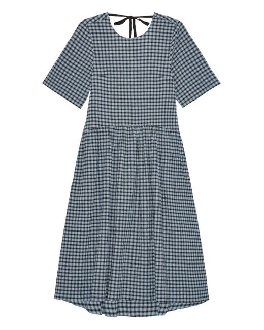 ganni blue tiered dress Farm Rio Light Blue Embroidery Short Sleeve Midi Dress Light Blue / M
