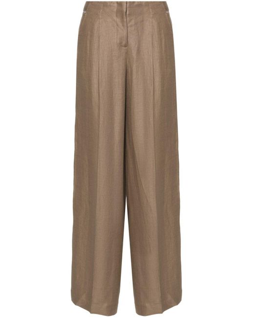 Peserico Natural Wide-leg Linen Trousers