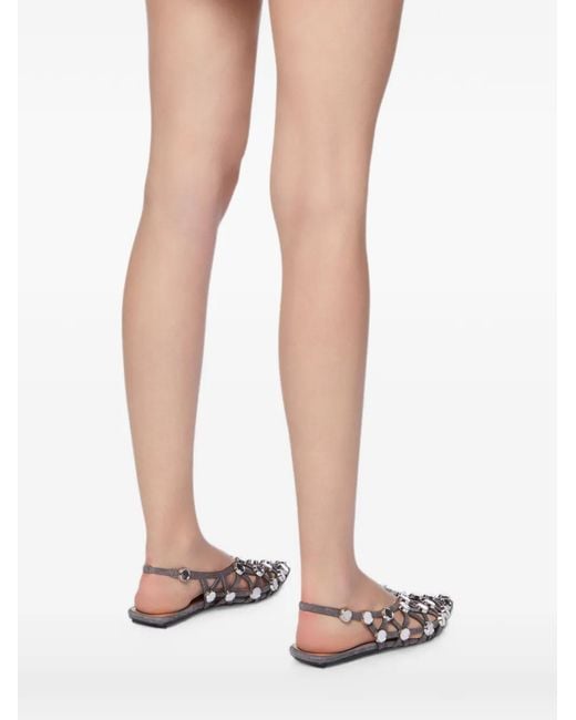 The Attico White Grid Mirror-Embellished Suede Pumps