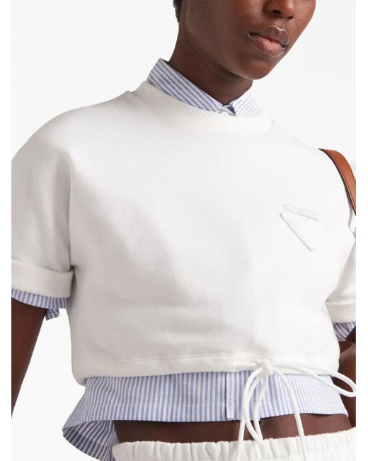 Prada White Cropped Fleece T-Shirt