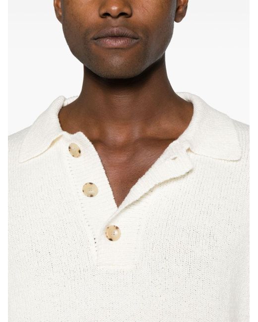 Commas White Knitted Cotton-blend Polo Shirt for men