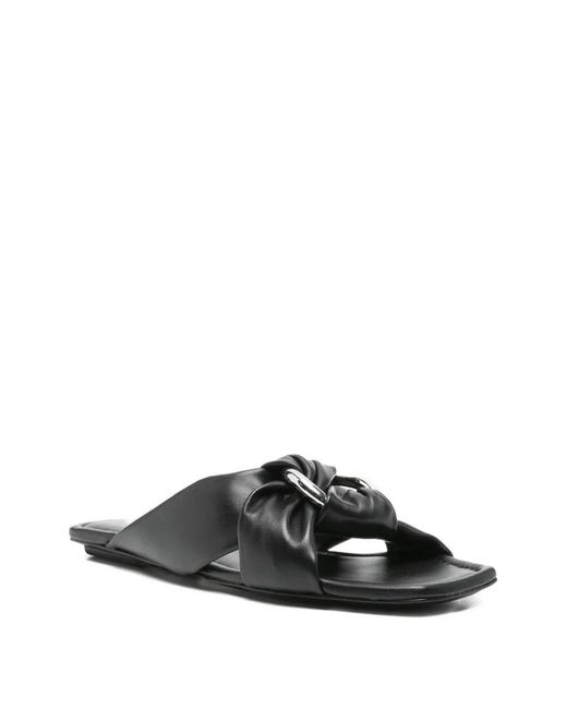 Stuart Weitzman Black Ring-Detail Knotted Slides