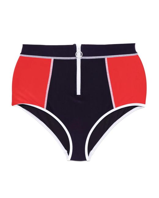 Duskii Red High-Waisted Zipped Swim Bottom