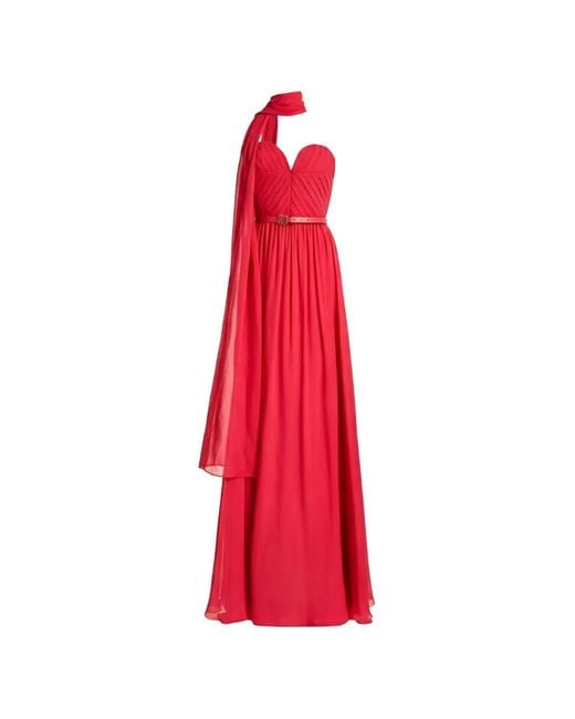 Elie Saab Red Belted Silk Maxi Dress