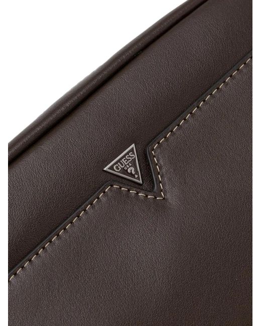 Guess Black Firenze Logo-Plaque Top-Zip Messenger Bag for men