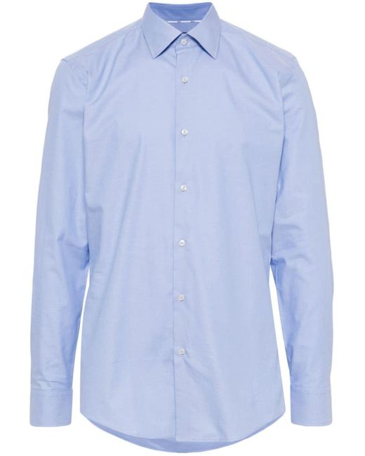 Boss Blue Classic-collar Cotton-blend Shirt for men