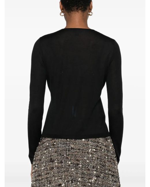 Giambattista Valli Black Lace-Insert Long-Sleeve Top