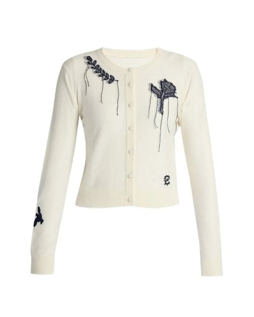 Erdem White Flower-Embroidered Cardigan