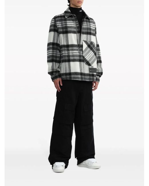 we11done Black Half-Zip Plaid Wool Shirt for men
