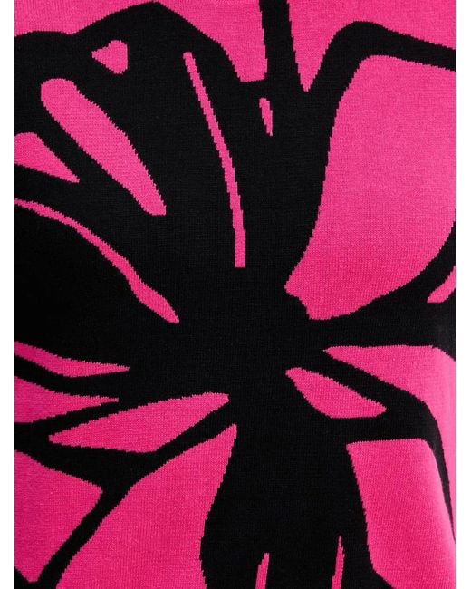 DKNY Pink Floral-Intarsia Short-Sleeve Sweater